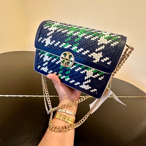 NWT Rare Luxury Authentic Tory Burch Duet Chain Woven Convertible Shoulder Bag - Picture 9 of 17
